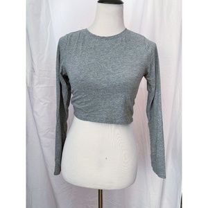 FASHION NOVA heather grey cropped long sleeve scoop neck basic tee